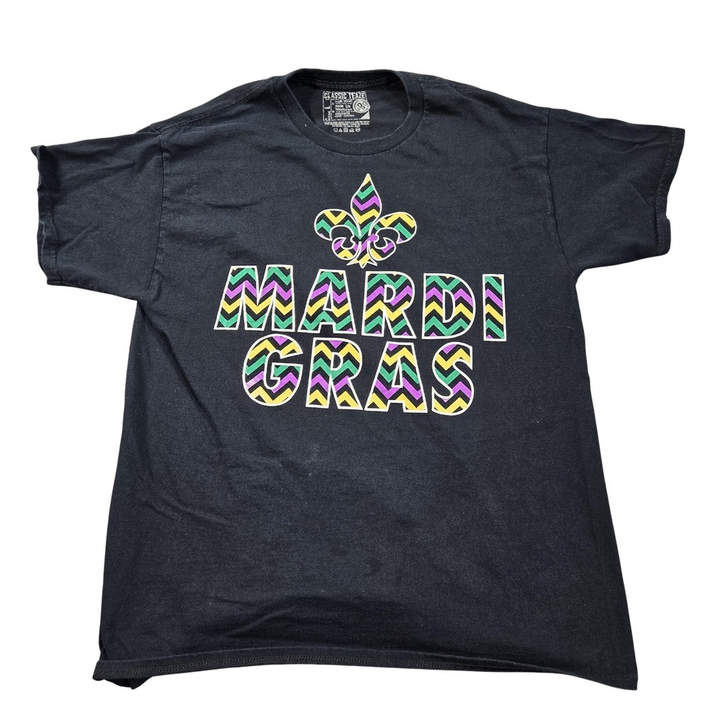 Classic Teaze Shirt Mens Large Black Mardi Gras Chevron Fleur De Lis Graphic Tee